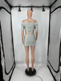 Cross V Neck Pleated Short Sleeve 2 Piece Set QXLB-10092