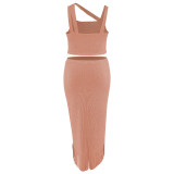 Plus Size Sleeveless Tank And Irregular Tassel Skirt Set GDAM-218388
