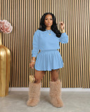 Long Sleeve Backless Tops And Pleated Skirt 2 Piece Set QXLB-10080