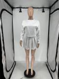 Long Sleeve Backless Tops And Pleated Skirt 2 Piece Set QXLB-10080
