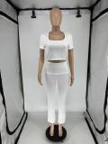 Solid Color Short Sleeve Pants Two Piece Set QXLB-10081