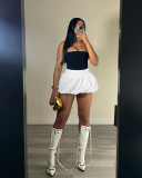Solid Color Mini Pleated Bubble Skirt QXLB-10100
