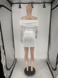 Mesh Splicing Off Shoulder Tops Skirt Two Piece Set QXLB-10079 