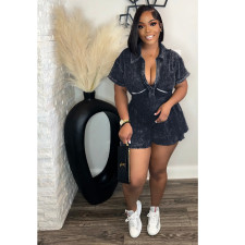 Print Pleated Deep V Neck Romper QXLB-10086