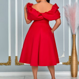 Fashion Bubble Sleeve Solid Color Party Dress GATE-D492