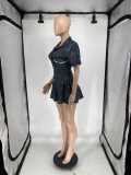 Print Pleated Deep V Neck Romper QXLB-10086