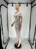 Lace Short Sleeve Backless Nightclub Jumpsuit QXLB-10096