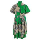 Plus Size Print Short Sleeve Maxi Dress GDAM-102