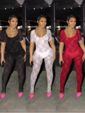 Lace Short Sleeve Backless Nightclub Jumpsuit QXLB-10096