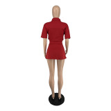 Solid Color Short Sleeve Tops 2 Piece Skirts Set QXLB-10071