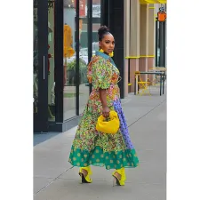 Fashion Short Sleeve Lapel Print Maxi Dress QYXZ-9169