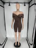 Cross V Neck Off Shoulder Romper QXLB-10073
