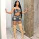 Sexy Wrap Chest Belt Tops Skirts Denim Two Piece Set  MEM-88566