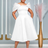 Fashion Bubble Sleeve Solid Color Party Dress GATE-D492