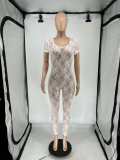 Lace Short Sleeve Backless Nightclub Jumpsuit QXLB-10096