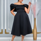 Fashion Bubble Sleeve Solid Color Party Dress GATE-D492