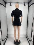 Solid Color Short Sleeve Tops 2 Piece Skirts Set QXLB-10071