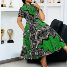 Plus Size Print Short Sleeve Maxi Dress GDAM-102