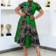 Plus Size Print Short Sleeve Maxi Dress GDAM-102