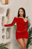 Mesh Splicing Off Shoulder Tops Skirt Two Piece Set QXLB-10079 