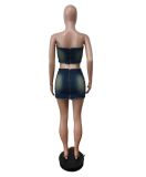 Sexy Wrap Chest Belt Tops Skirts Denim Two Piece Set  MEM-88566