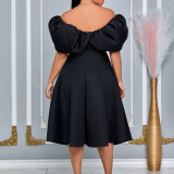 Fashion Bubble Sleeve Solid Color Party Dress GATE-D492