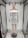 Mesh Splicing Off Shoulder Tops Skirt Two Piece Set QXLB-10079 