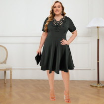 Plus Size Hollow Out Patchwork Midi Dress GDAM-218387