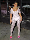 Lace Short Sleeve Backless Nightclub Jumpsuit QXLB-10096