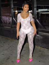 Lace Short Sleeve Backless Nightclub Jumpsuit QXLB-10096