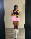 Solid Color Mini Pleated Bubble Skirt QXLB-10100