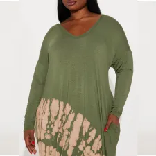 Plus Size Print V Neck Long Sleeve Maxi Dress GDAM-218361