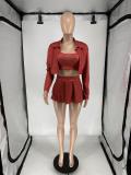 Solid Color Long Sleeve Vest 3 Piece Skirts Set QXLB-10076