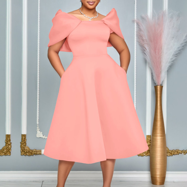 Fashion Bubble Sleeve Solid Color Party Dress GATE-D492