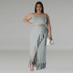 Plus Size Sleeveless Tank And Irregular Tassel Skirt Set GDAM-218388