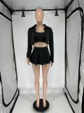 Solid Color Shirt+Vest+Pleated Skirt 3 Piece Set QXLB-10091