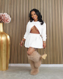 Long Sleeve Backless Tops And Pleated Skirt 2 Piece Set QXLB-10080