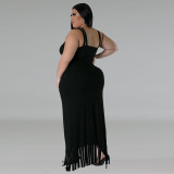 Plus Size Sleeveless Tank And Irregular Tassel Skirt Set GDAM-218388
