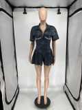 Print Pleated Deep V Neck Romper QXLB-10086