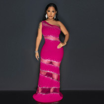 Hot Drill Solid Patchwork Maxi Dress CYA-901116