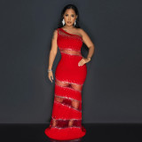 Hot Drill Solid Patchwork Maxi Dress CYA-901116