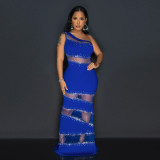 Hot Drill Solid Patchwork Maxi Dress CYA-901116