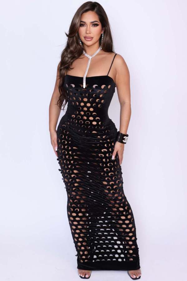 Gold Velvet Hollow Out Light Bodycon Dress ZSD-0661