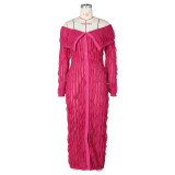 One Shoulder Long Sleeve Wave Pattern Maxi Dress ZSD-0654