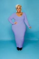 Plus Size Solid Color V Neck Solid Slim Maxi Dress WY-7119