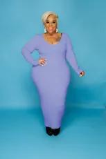 Plus Size Solid Color V Neck Solid Slim Maxi Dress WY-7119