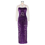 Gold Velvet Hollow Out Light Bodycon Dress ZSD-0661