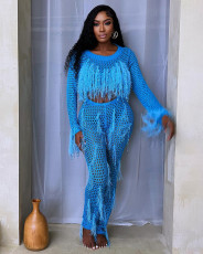 Tassel Knit Hollow Out Split Jumpsuit ZSD-0310