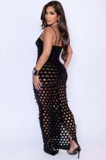 Gold Velvet Hollow Out Light Bodycon Dress ZSD-0661