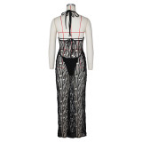 Hollow Out Halter Bareback Beach Long Skirt 3 Piece Set ZSD-0664